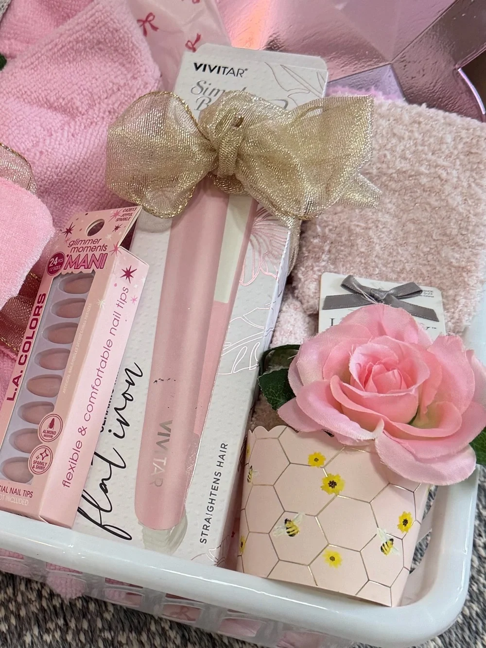 New Women’s Custom Gift Basket- Robe, Hair Straightener, Nails, Beauty Gift Set